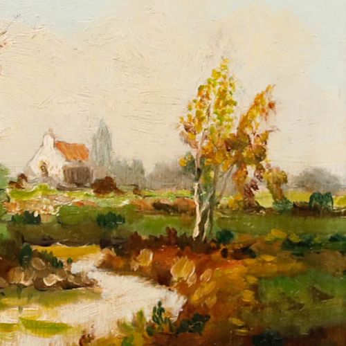 Attrib. Johan Meyer (1885 1970) C.1965 Oil, Church By The Stream photo Art