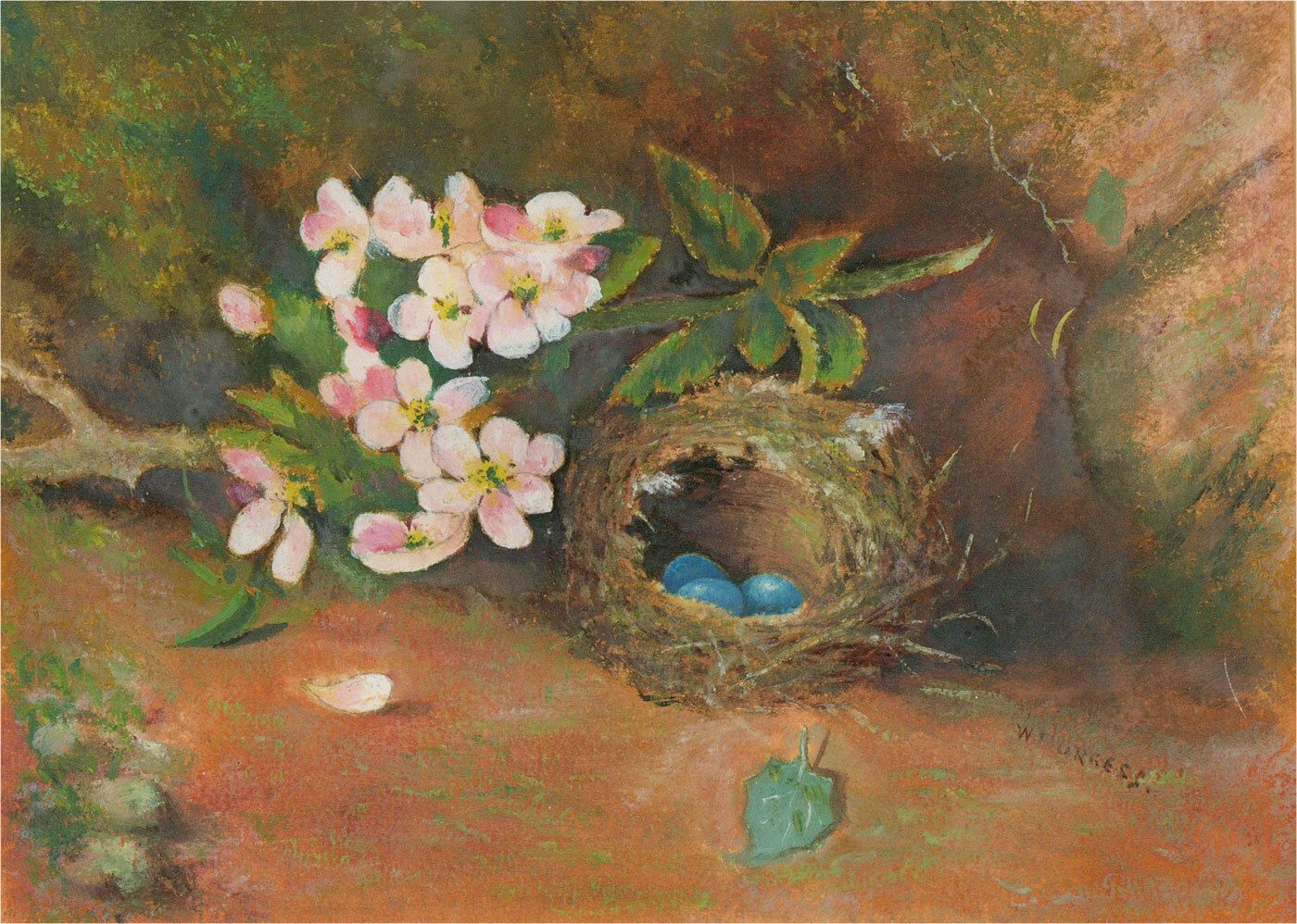 W. Burgess  Early 20th Century Oil, The Robin's Nest photo furniture