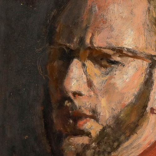 George Weissbort (1928 2013) Oil, Contemplative Self Portrait In Red photo Art