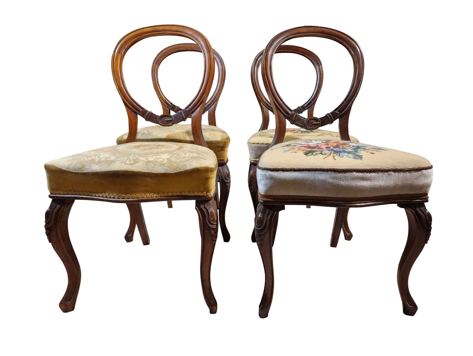 Set Of Four Victorian Walnut Balloon Back Chairs