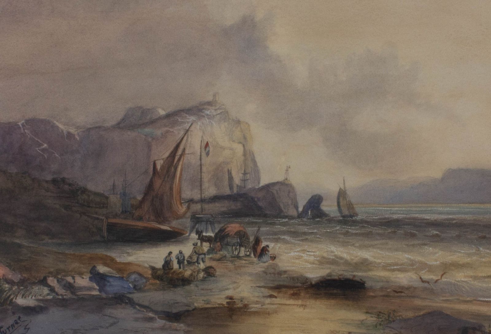 H. Turner Late 19th Century Watercolour, French Fishermen photo furniture