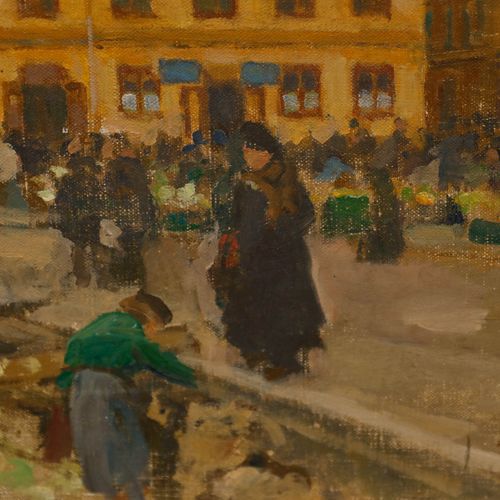 Axel Erdmann (1873 1954) Early 20th Century Oil, A Busy Market In Stockholm photo Art
