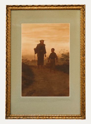 J. S. Yamamoto Early 20th Century Watercolour, Home From The Fields