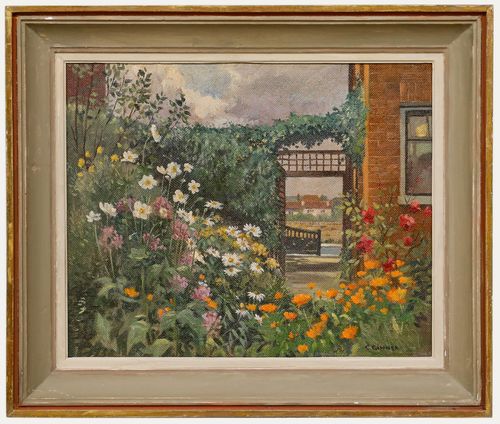 Framed Mid 20th Century Oil Flower Garden
