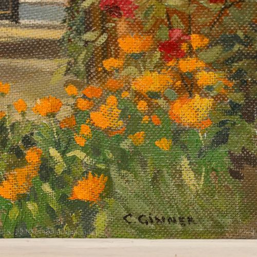 Framed Mid 20th Century Oil Flower Garden photo vinterior