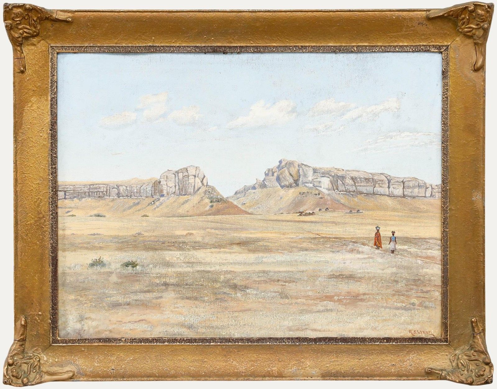 R. S. Wynne Framed Mid 20th Century Oil, Figures In A Desert Landscape