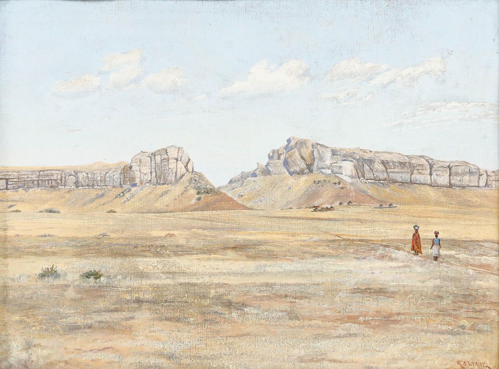 R. S. Wynne Framed Mid 20th Century Oil, Figures In A Desert Landscape photo furniture
