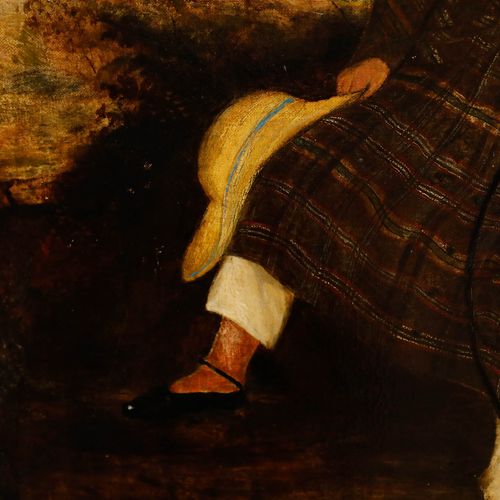 English School Folk Art  Early 19th Century Oil Young Boy In Plaid photo Art