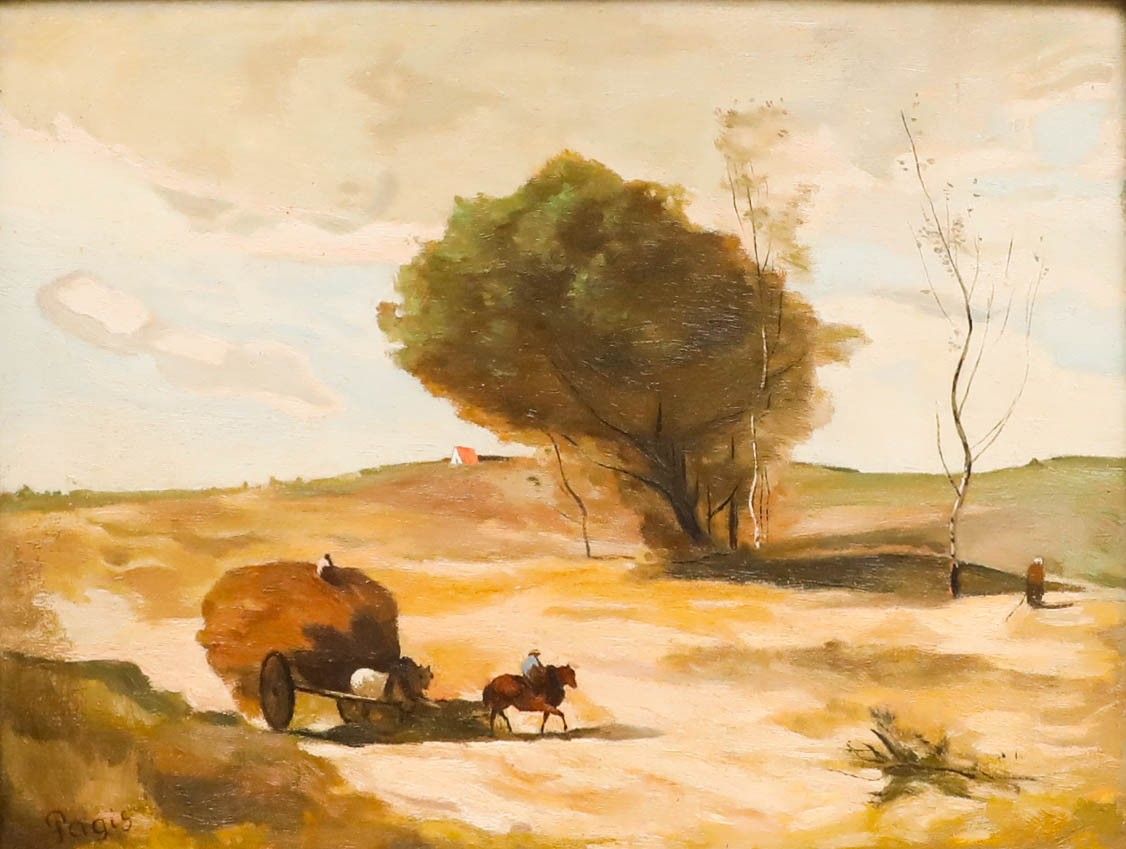 Pagis After Corot Framed Early 20th Century Oil, A Small Wagon In The Dunes photo furniture