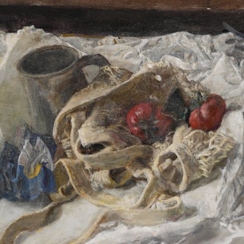 George Weissbort (1928 2013) Oil, Tankard & Tomatoes On White Cloth photo Art