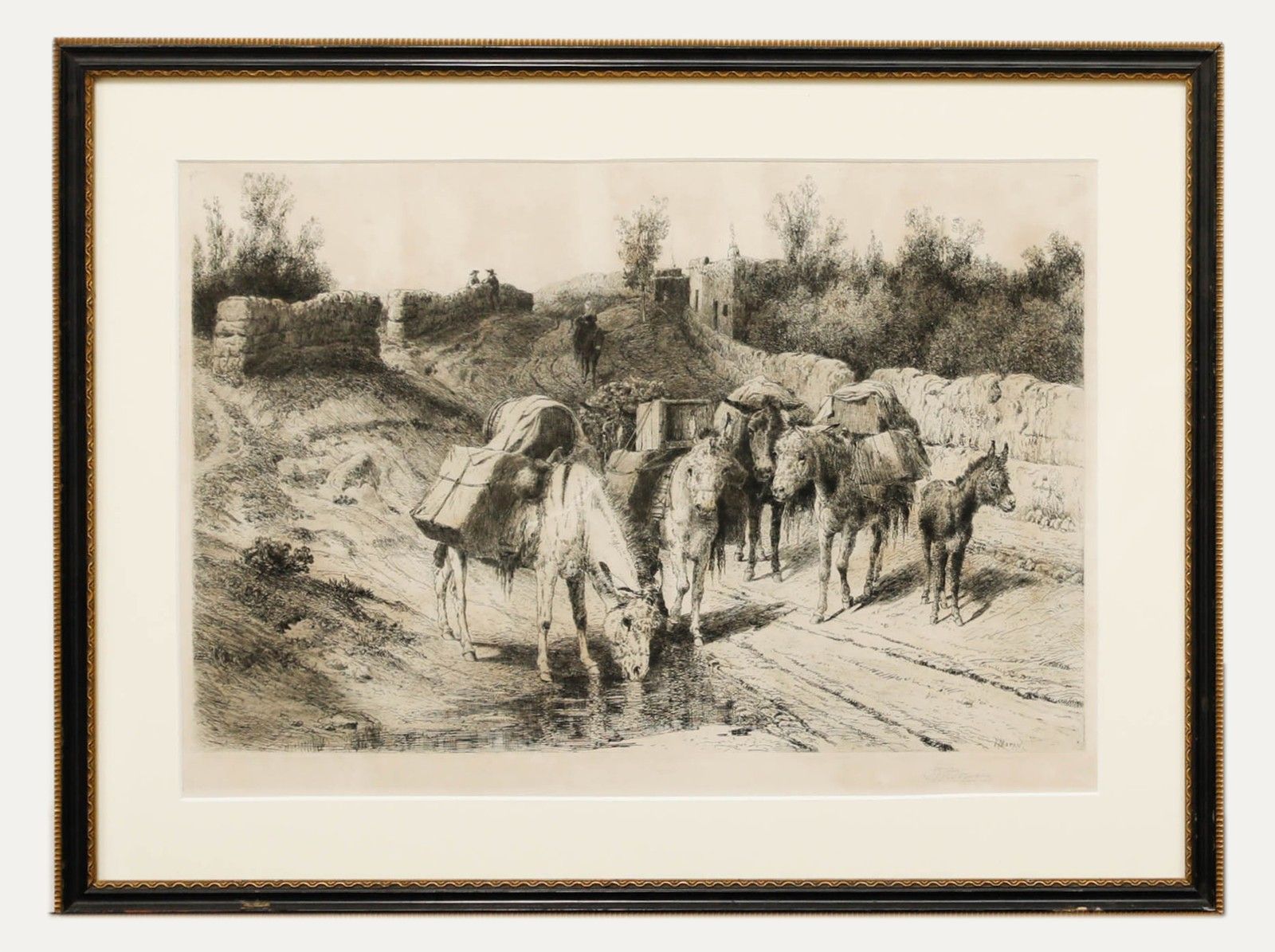 Peter Moran (1841 1914) Framed Etching, On The Road To Santa Fe