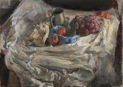 George Weissbort (1928 2013) 20th Century Oil, Pewter Tankard & Purple Grapes