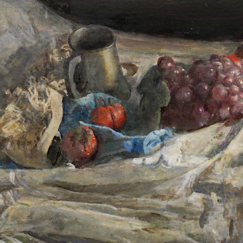 George Weissbort (1928 2013) 20th Century Oil, Pewter Tankard & Purple Grapes photo Art