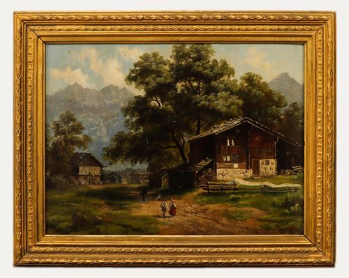 Manner Of Abraham Hulk Junior Framed Late 19th Century Oil, Alpine Village