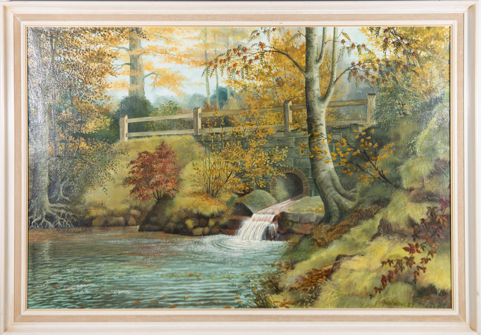 G. Wickens 1983 Oil, Autumn Leaves By The River