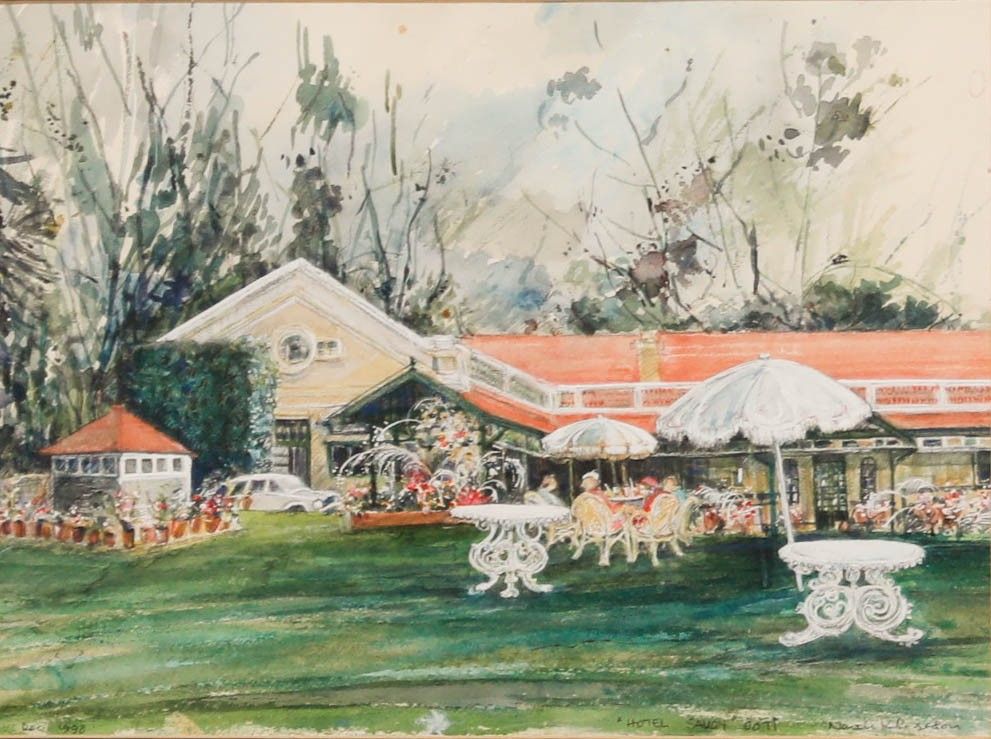Norah K. Rogerson Framed 20th Century Watercolour, Hotel Savoy, Ooty photo furniture