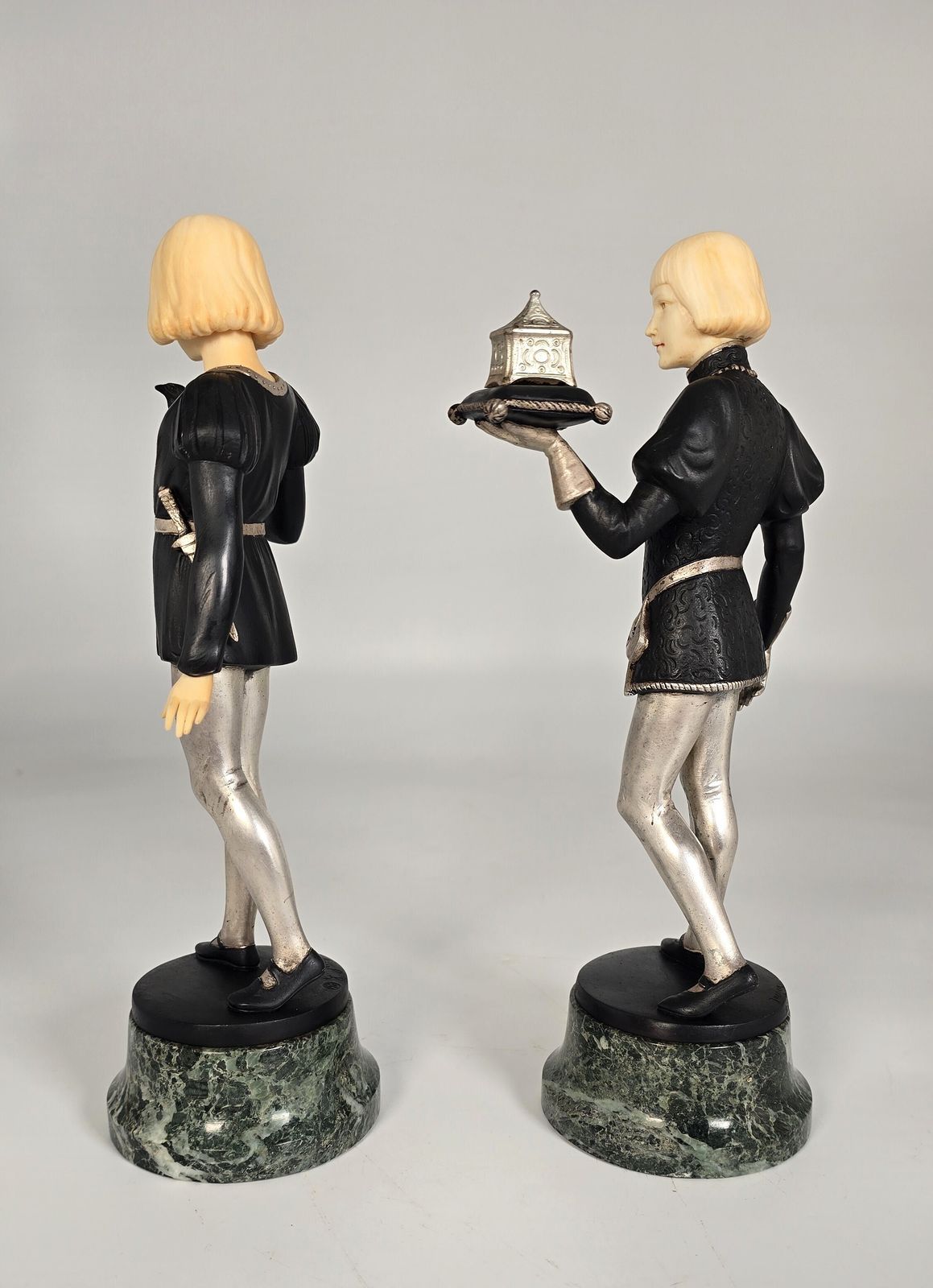 Gotthilf Jaeger, A Pair Of Bronze And Ivory Figures, The Falconer And The Casket Bearer Circa 1925 photo vinterior