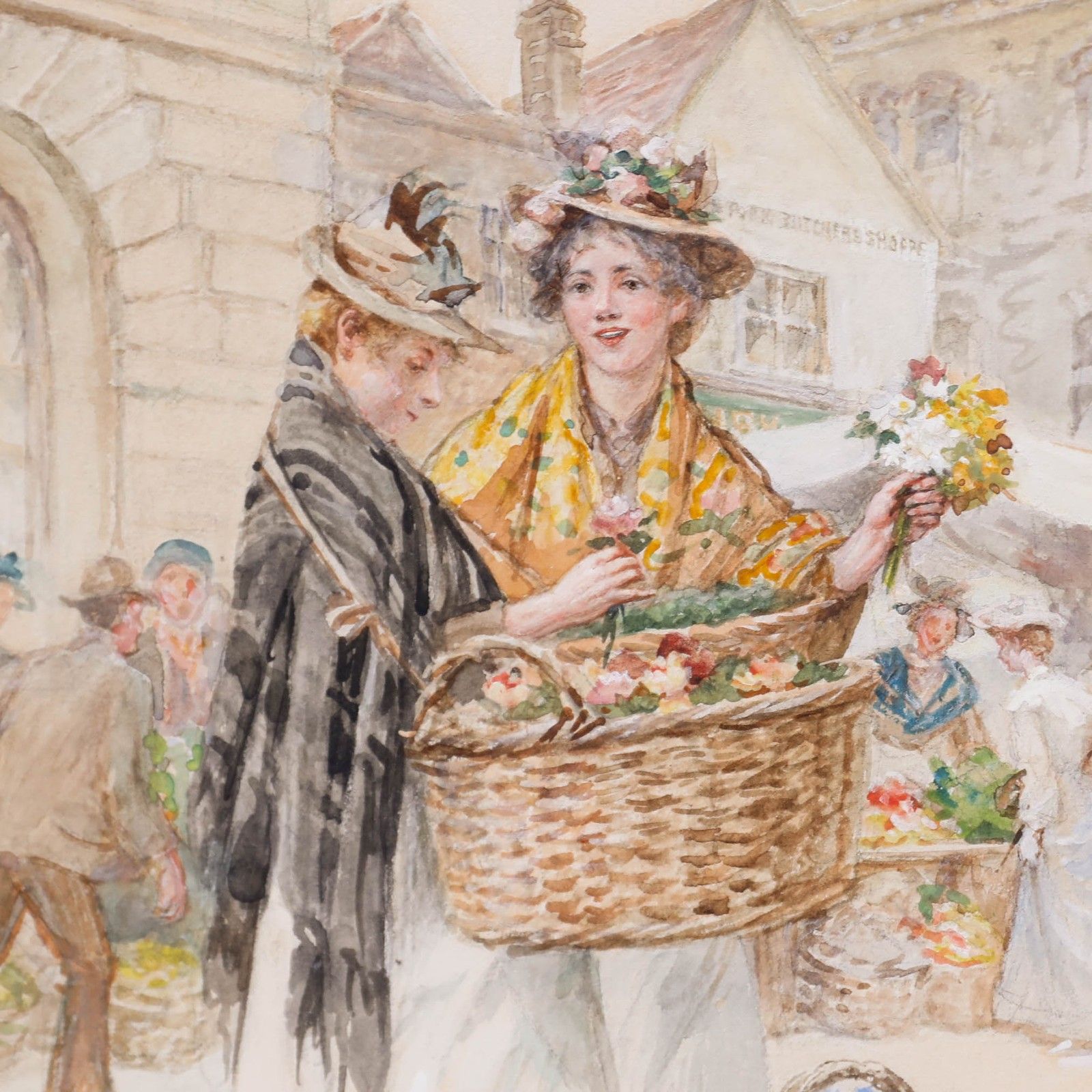 Walter Duncan Arws (1848 1932) Watercolour, Flower Sellers In Covent Garden photo Art