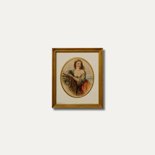 Henry E. Hobson (Fl.1857 1870)  Framed 1864 Watercolour, Maiden Mending The Nets photo buy
