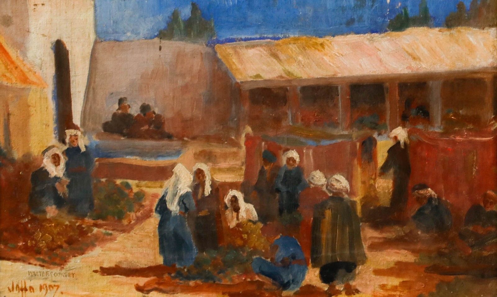Walter Cooksey Framed Early 20th Century Oil, The Old Market Place, Jaffa photo furniture