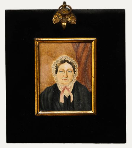 Miniature Late 19th Century Watercolour Victorian Lady In A Lace Cap