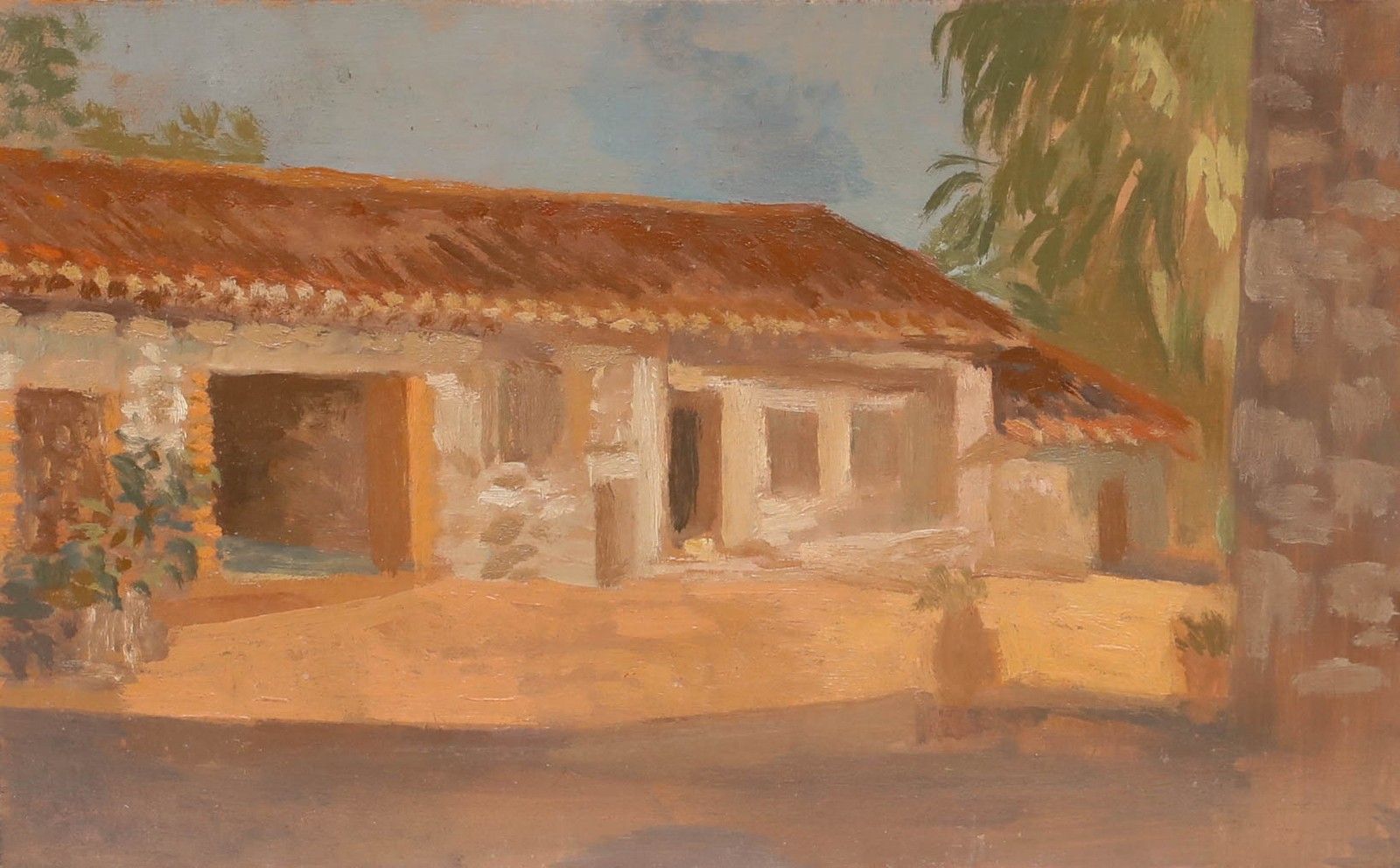 Bernadette Kelly (B.1933) Early 20th Century Oil, Sunlit Villa photo Art