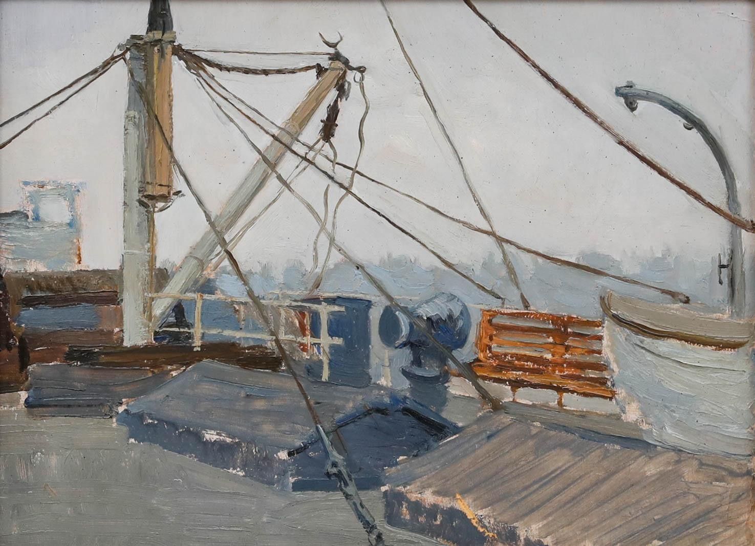 Leonid Petrovitch Baikov (1918 1994) 20th Century Oil, On Deck photo furniture