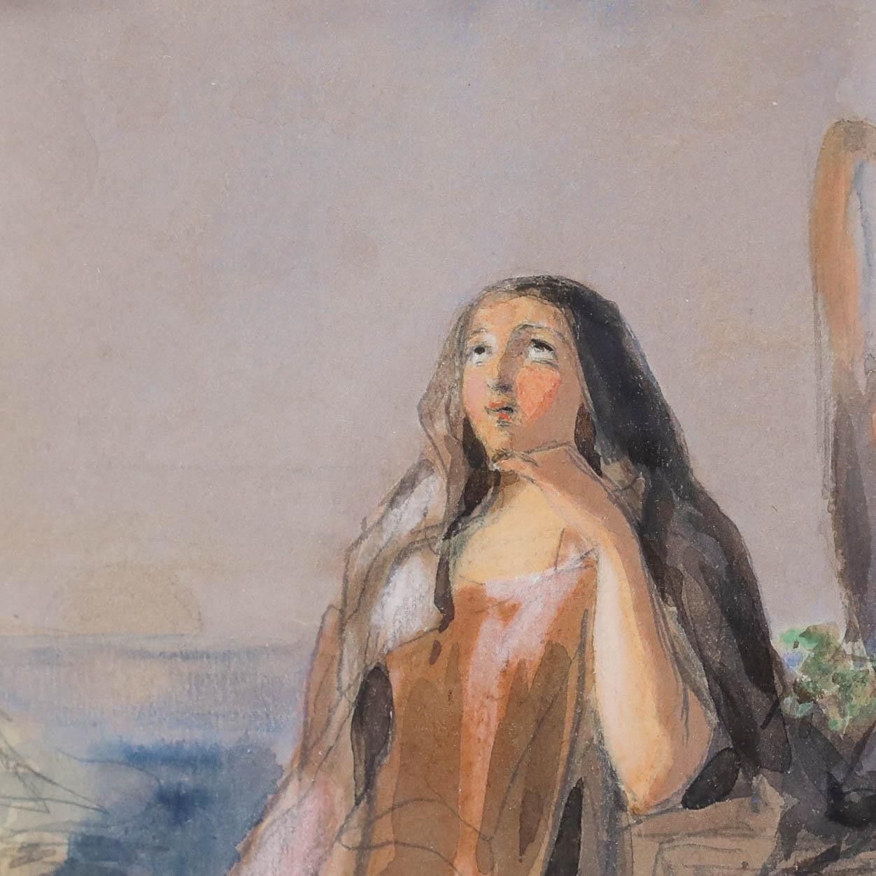 Attrib. John Absolon (1815 1895) 19th Century Watercolour, A Wistful Girl photo 215.0