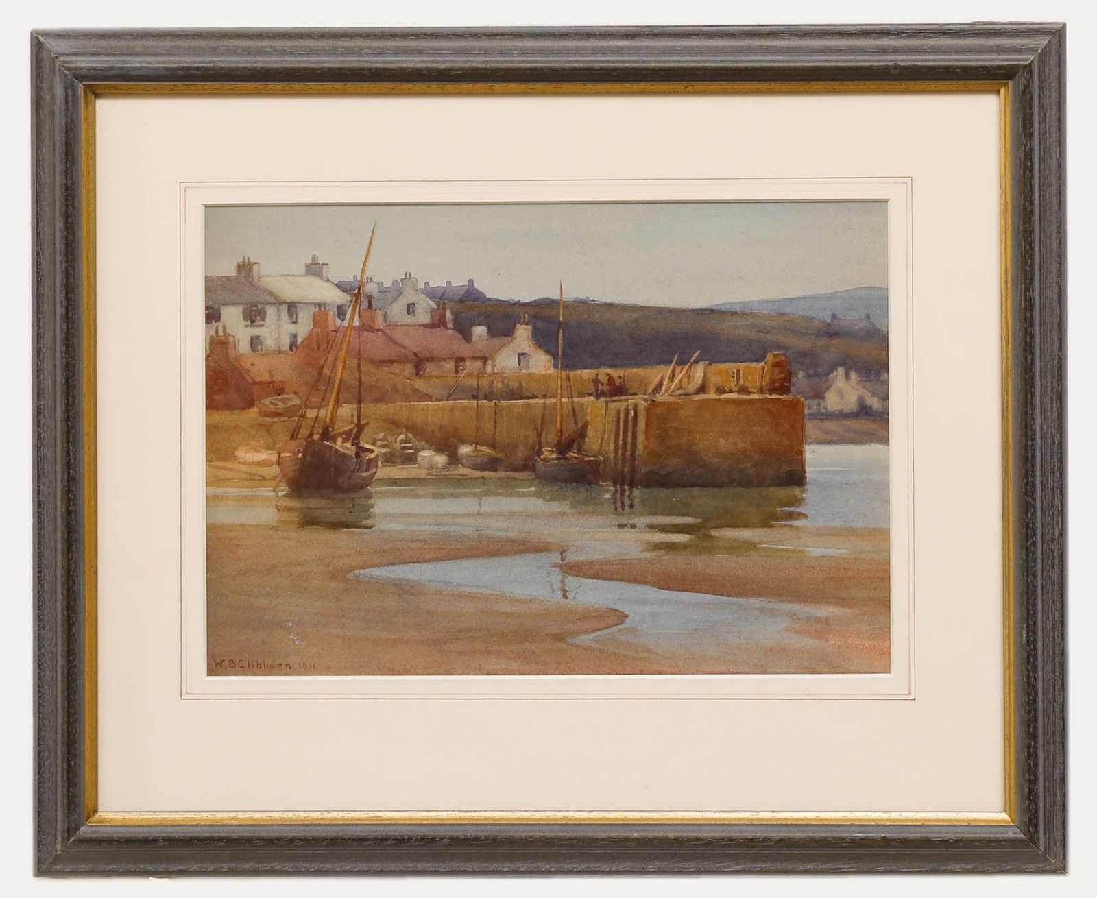 William Barclay Clibborn Framed 1911 Watercolour, The Harbour Jetty, Low Tide