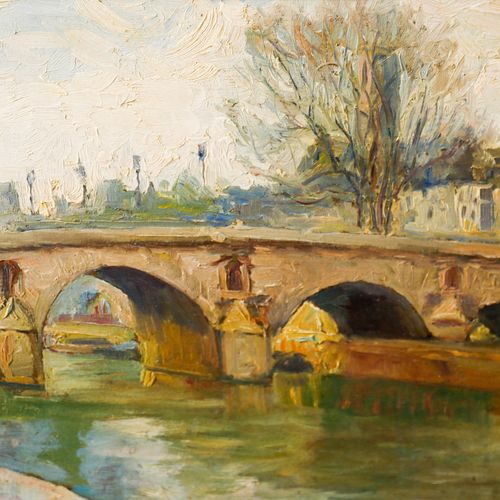 Framed Mid 20th Century Oil Bridge Over The Seine photo Art
