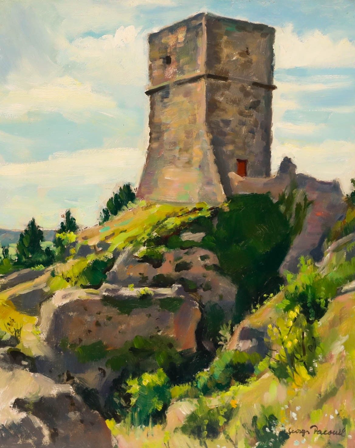 Georges Pacouil (1903 1996) Mid 20th Century Oil, The Watchtower, Le Cayler