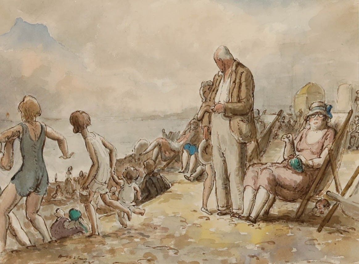 Harold Hope Read (1881 1959) Framed  Watercolour, Crowds On The Beach photo furniture
