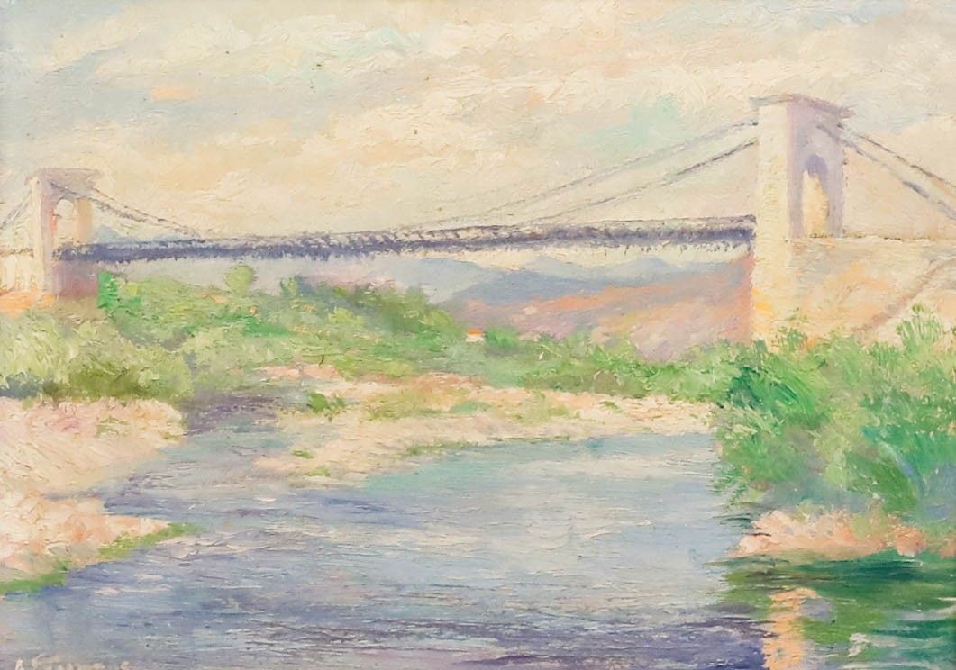 Adrienne Feremans Warzee (1888 1965) Framed Oil, Marc Seguin Footbridge photo furniture
