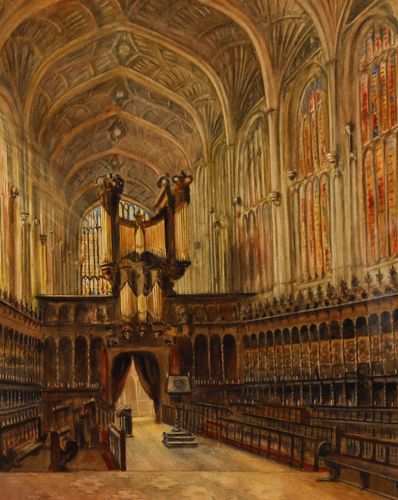 A. Howard Humphreys Early 20th Century Watercolour, King's College Chapel photo furniture