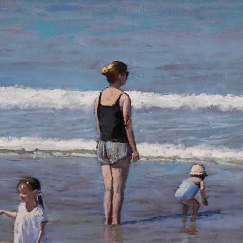 Peter Z. Phillips Framed Contemporary Oil, Paddling In The Surf photo Art