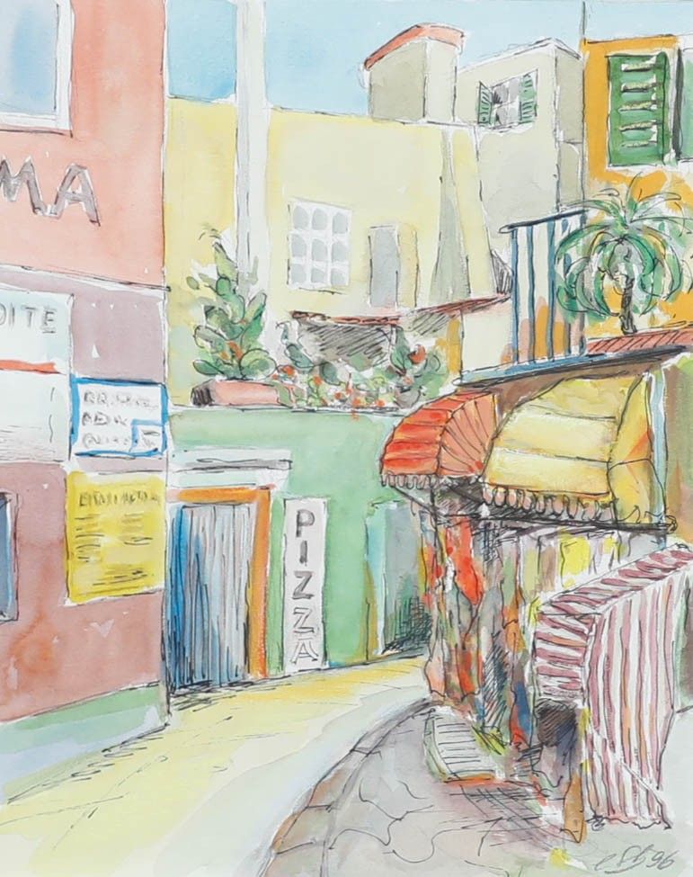 Erwin Steinhauser (1939 2023) 1996 Watercolour, Italian Street photo furniture