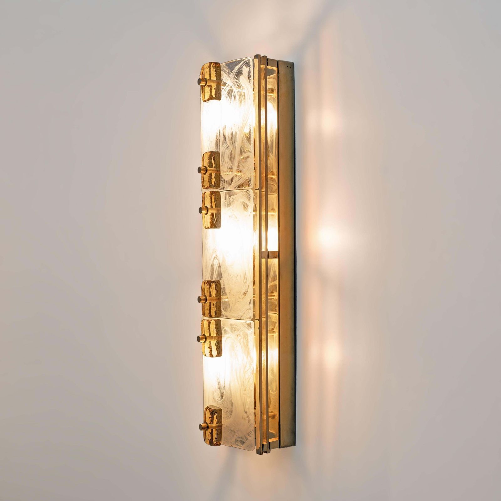 Pair Of Modern Sconces In Brass And Milk White Murano Glass And Amber Glass photo Lighting