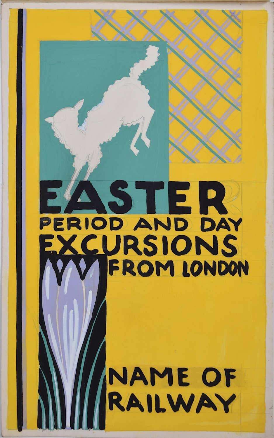 Easter Excursions From London, 1930s Railway Poster Design By A. E. Halliwell, C.1930