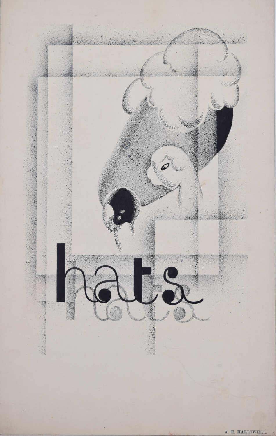 Hats, 1930s Art Deco Poster Design By A. E. Halliwell