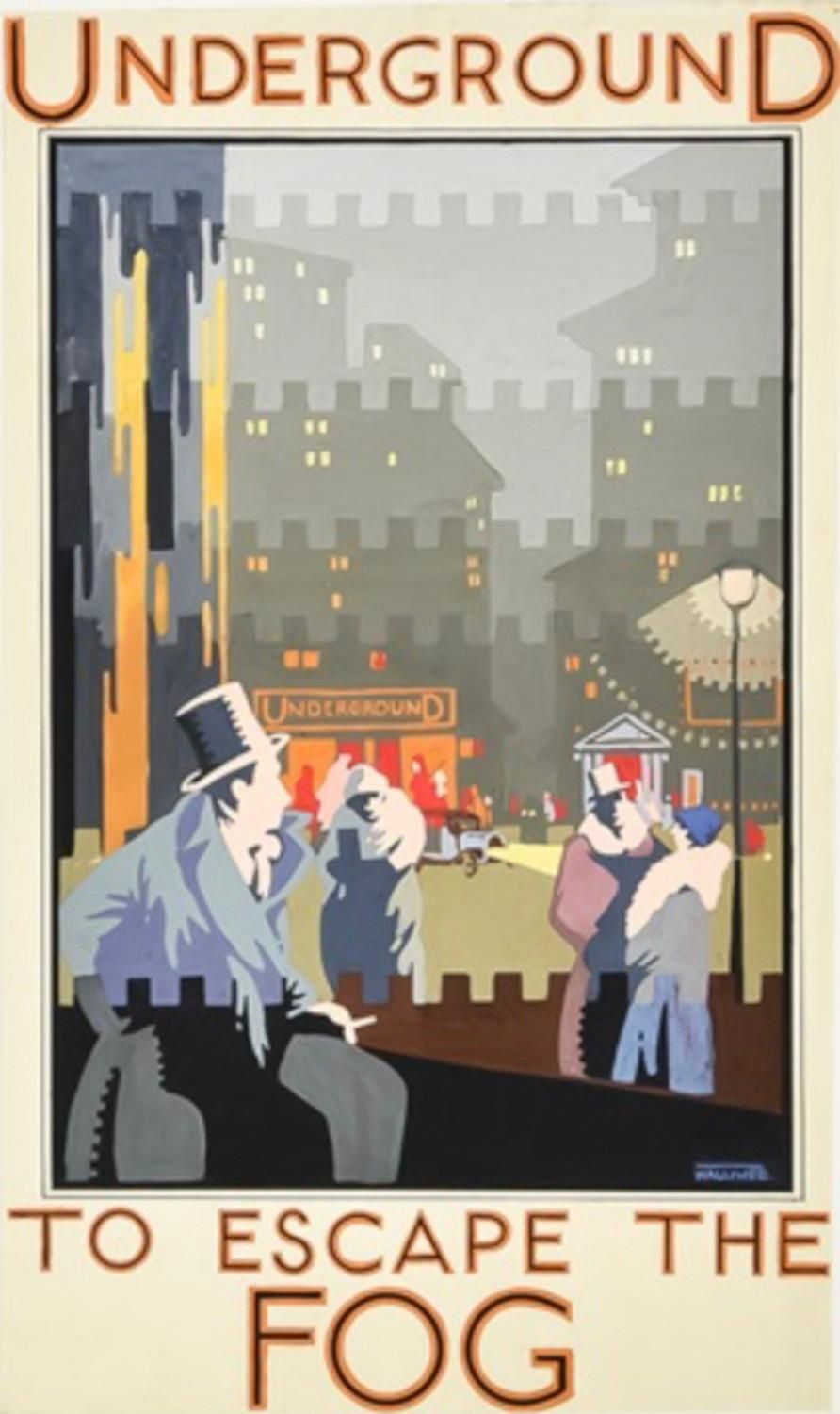 Underground To Escape The Fog , 1927 Art Deco Poster Design By A. E. Halliwell photo vinterior