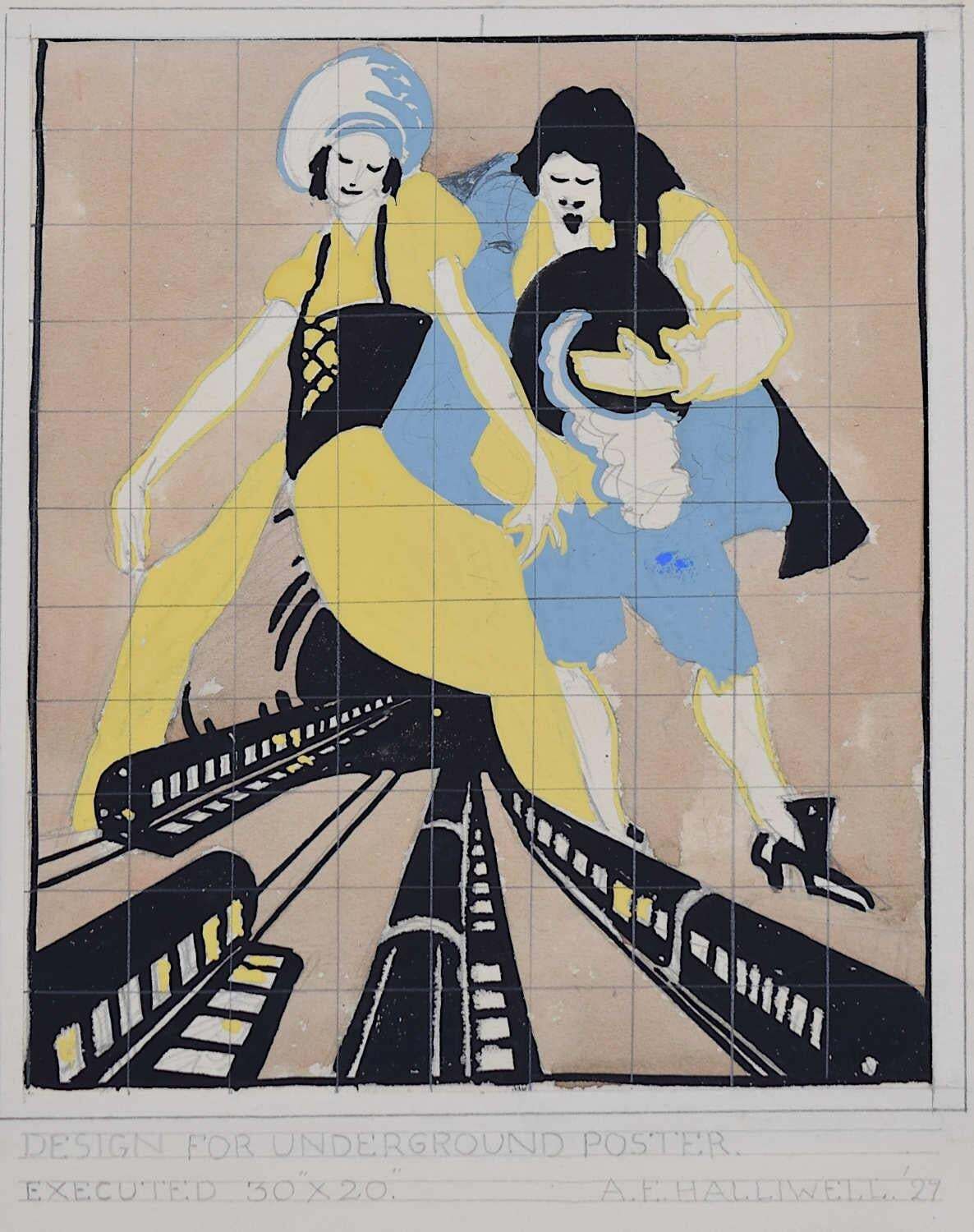 Design For Underground Poster, 1927 Art Deco Design By A. E. Halliwell