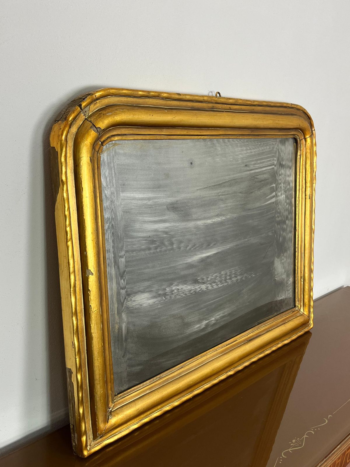 photo for sale Antique French Louis Philippe Wall Mirror In Wood And Gold Leaf, 1930s