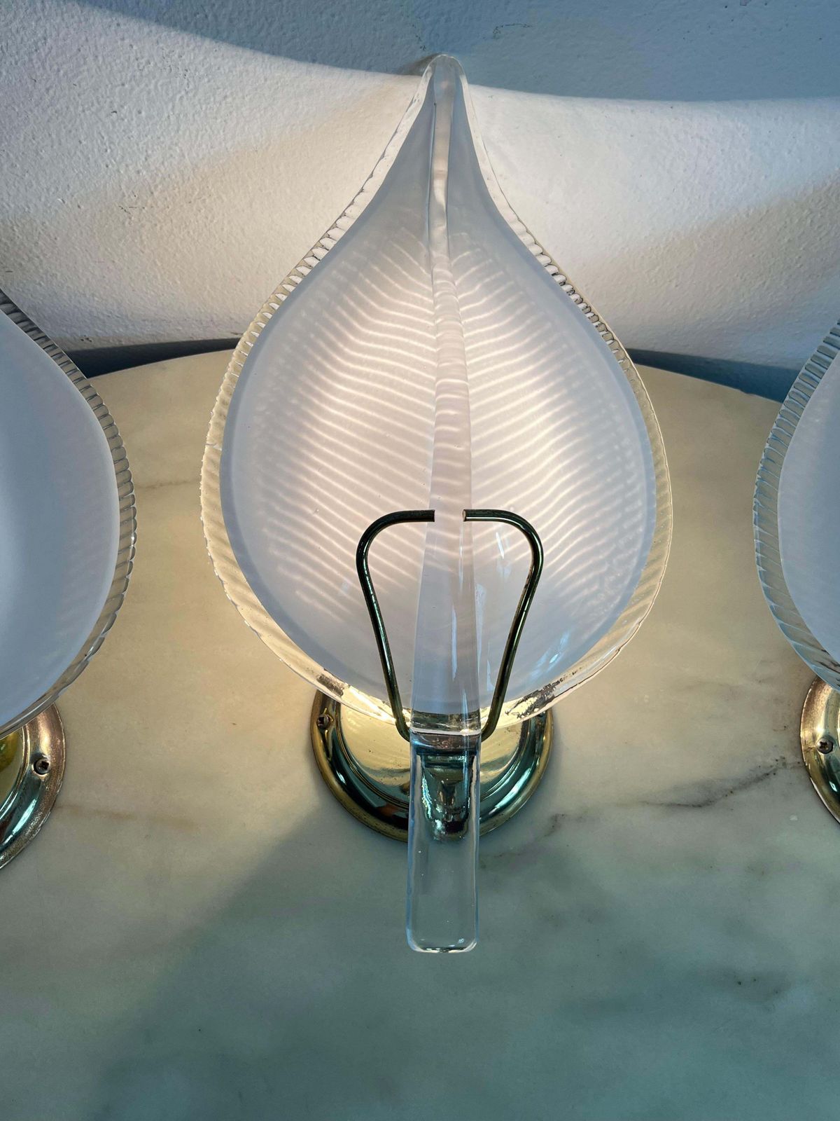 Set Of 3 Mid Century Wall Lamps Attributed To Barovier & Toso 1960s photo for sale