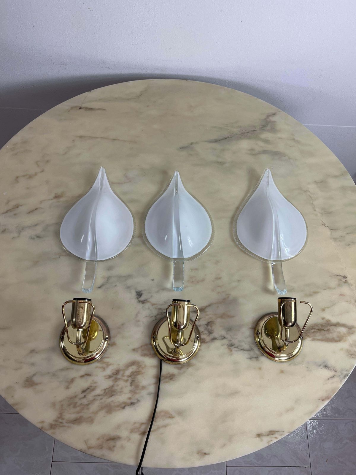 Set Of 3 Mid Century Wall Lamps Attributed To Barovier & Toso 1960s photo vintage