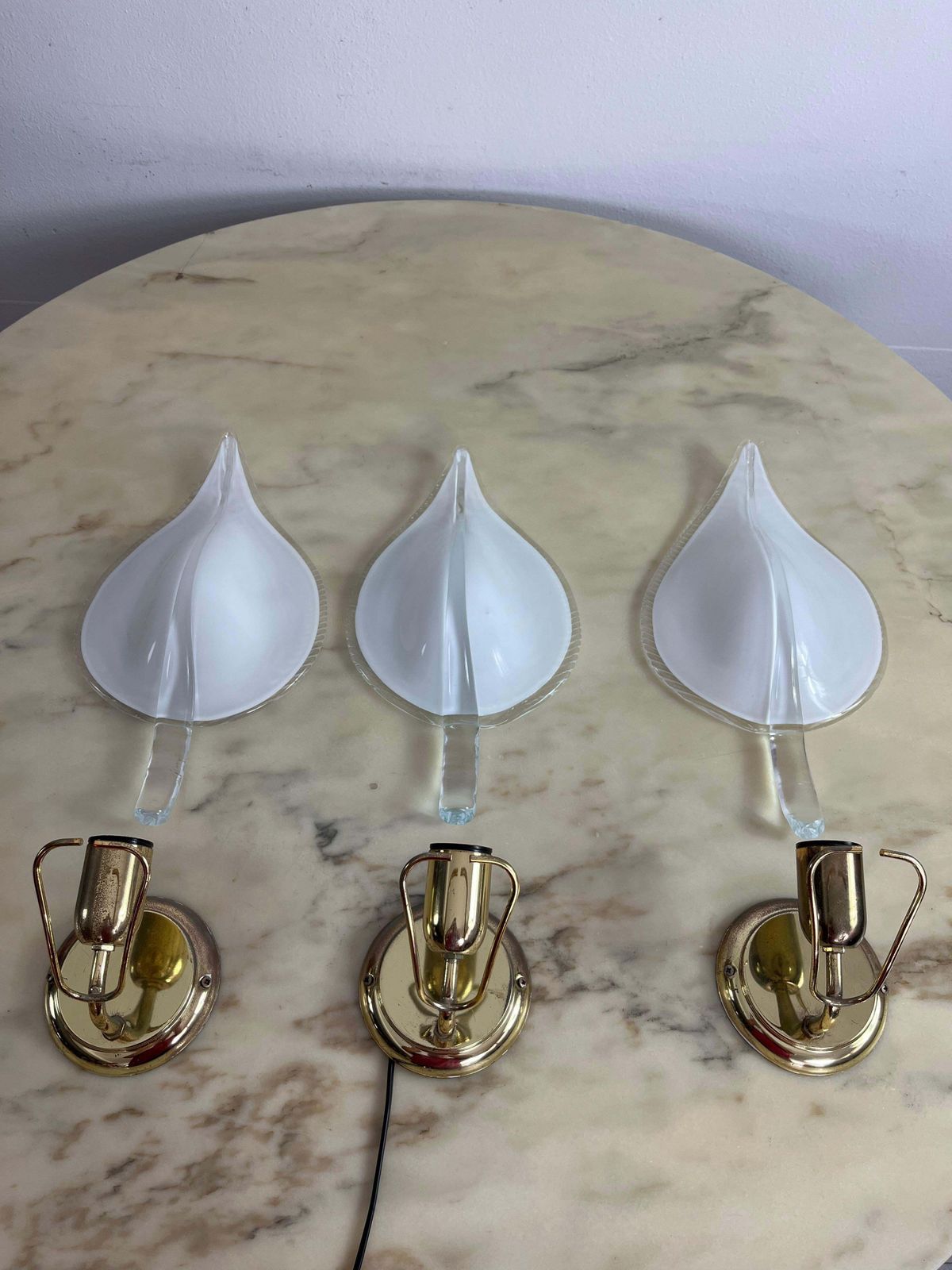 photo furniture Set Of 3 Mid Century Wall Lamps Attributed To Barovier & Toso 1960s