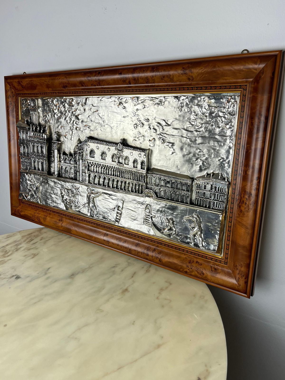 Large Bas Relief Piazza San Marco ( Venice ) Cm 115 X Cm 64, 1000 Silver, 1980s photo vintage