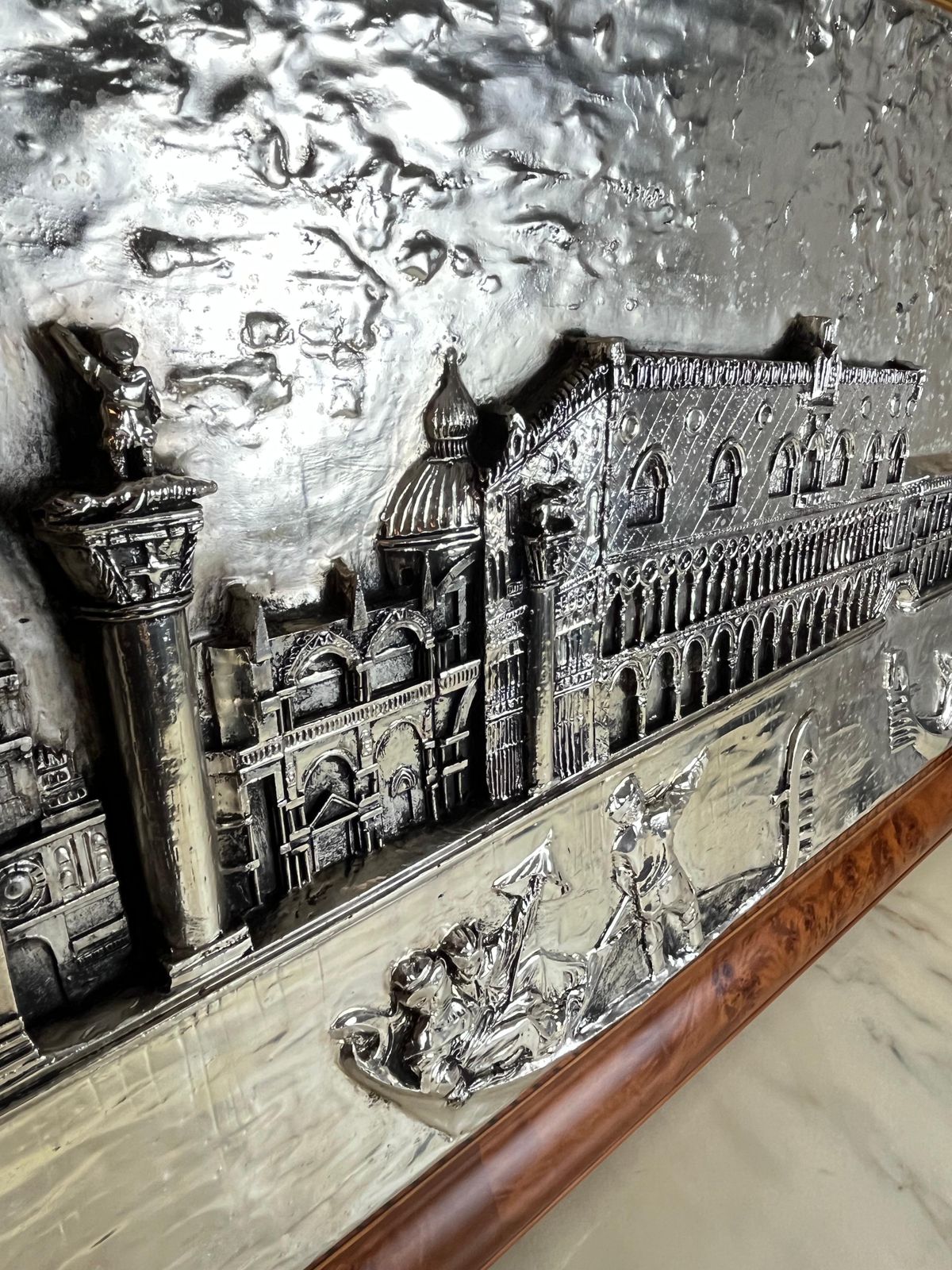 photo buy Large Bas Relief Piazza San Marco ( Venice ) Cm 115 X Cm 64, 1000 Silver, 1980s
