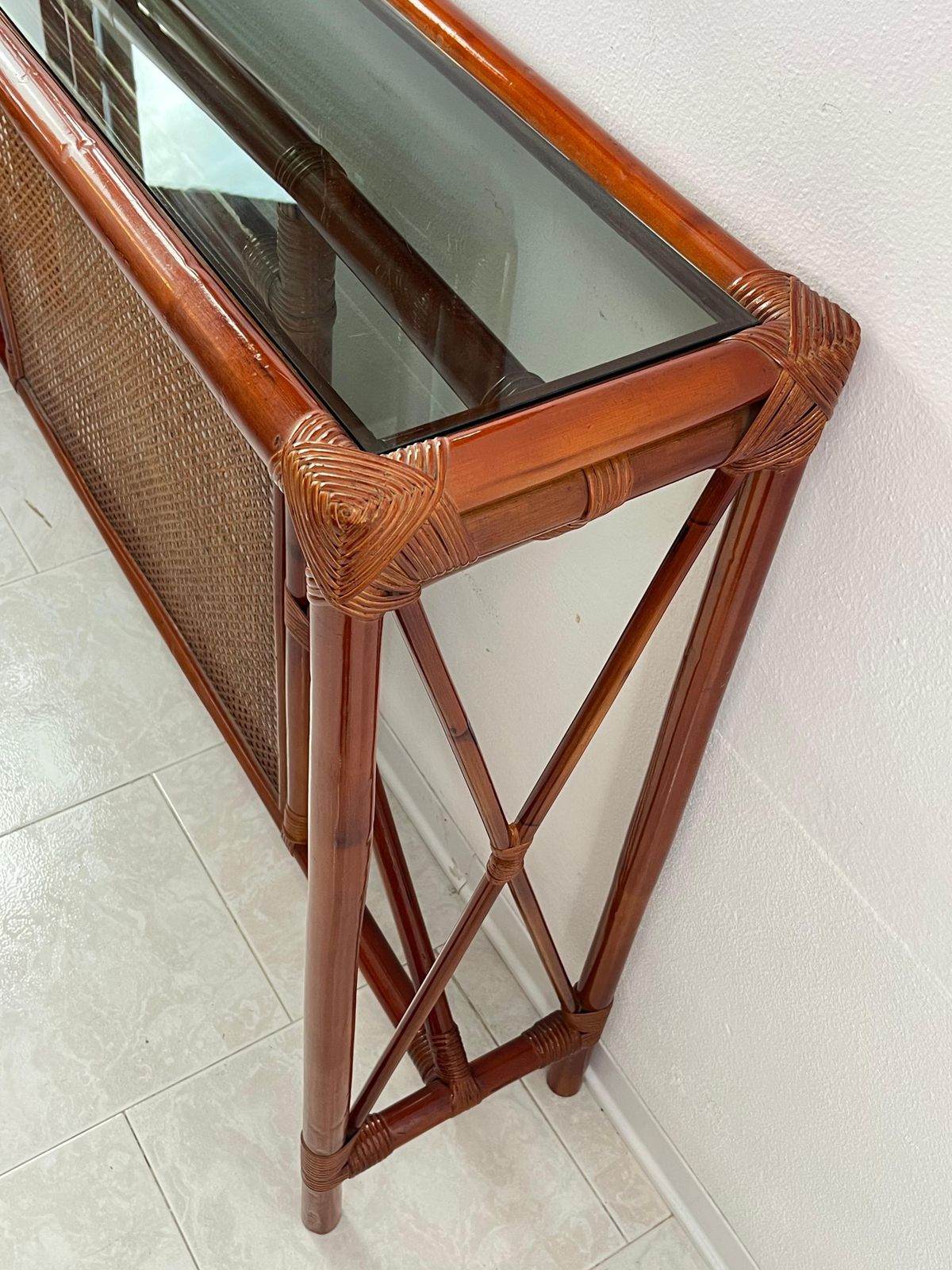 Set Of 2 Bamboo And Rattan Console And Mirror Attributed To Franco Albini 1960s photo Furniture