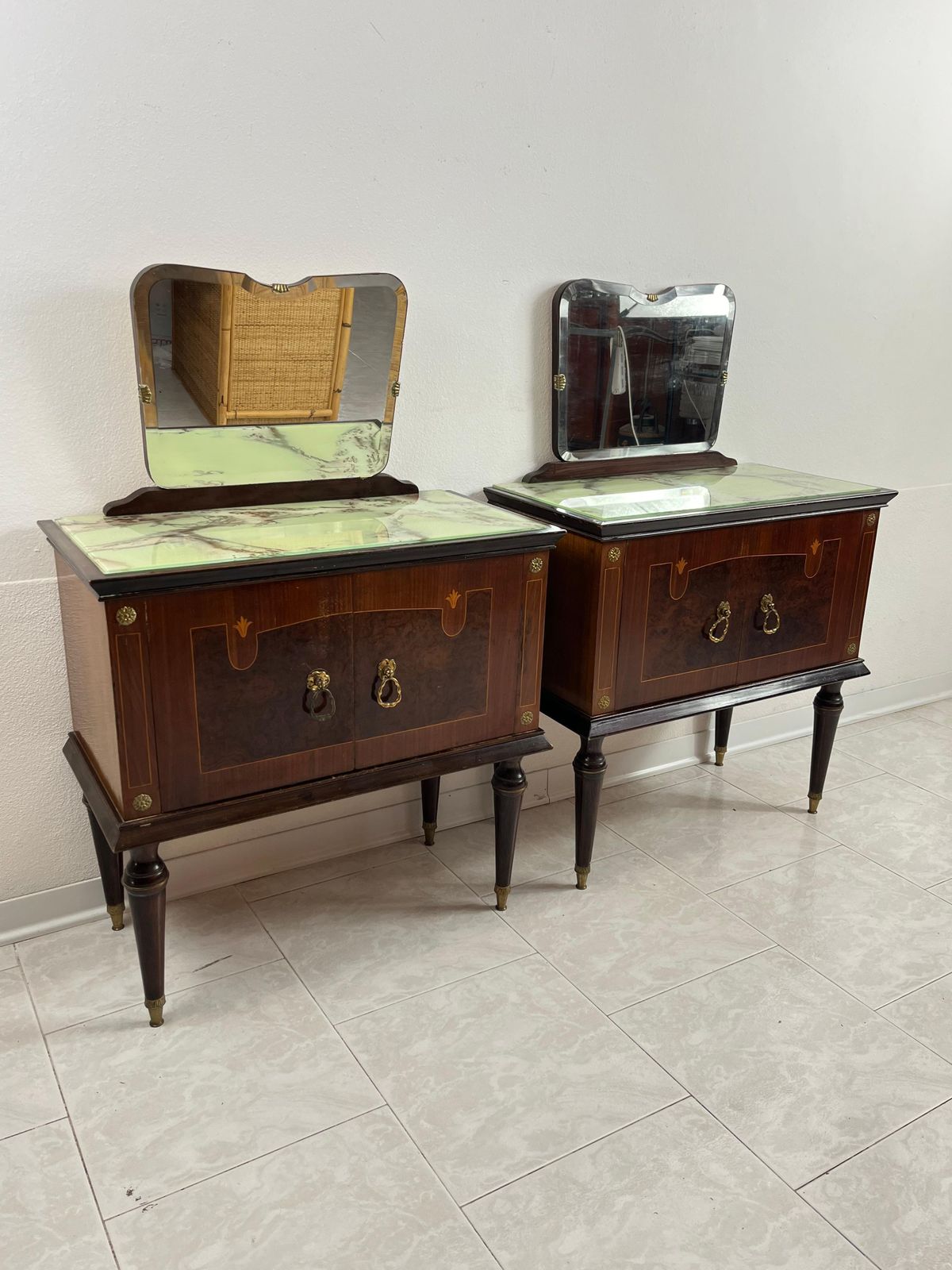Set Of 2 Mid Century Bedside Tables With Mirror Italian Design 1960s photo furniture