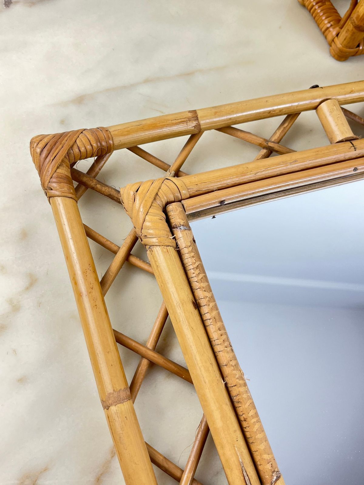 photo vinterior Set Of 2 Tito Agnoli Mid Century Bamboo Mirror And Console 1960s